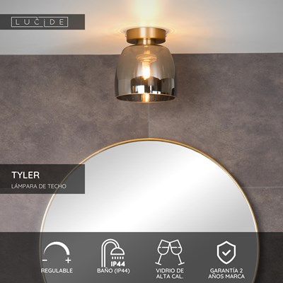 Lucide TYLER - Lámpara de techo Baño - Ø 16,1 cm - 1xG9 - IP44 - Oro mate / Latón